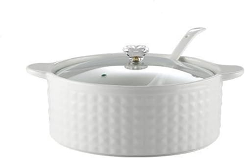 Sopera con Tapa De Vidrio Y Juego De Cucharón, Sopera De Cerámica De 2 L, Tazones De Sopa Blancos con Asas Dobles, Porcelana For Cocina Casera