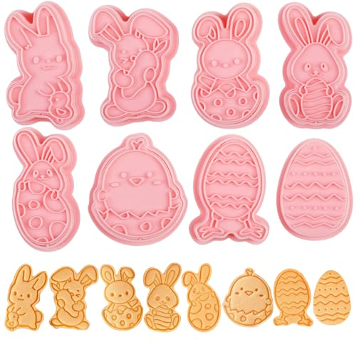 Bigqin 8 Piezas Pascua Cortadores de Galletas, 3D Dibujos Animados Cortador Pan Sándwiches, DIY Fondant Pastelería Pasteles Herramienta para Hornear