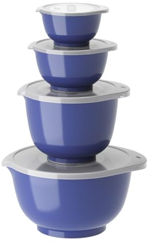 Rosti Margrethe Schüssel Set, Rührschüssel Set, 8-Teilig mit 4 Rührschüsseln und 4 Deckel, Teigschüssel aus Recycelbarem Kunststoff, 0,25 Liter, 0,5 Liter, 1,5 Liter und 3 Liter, Electric Blue (Blau)