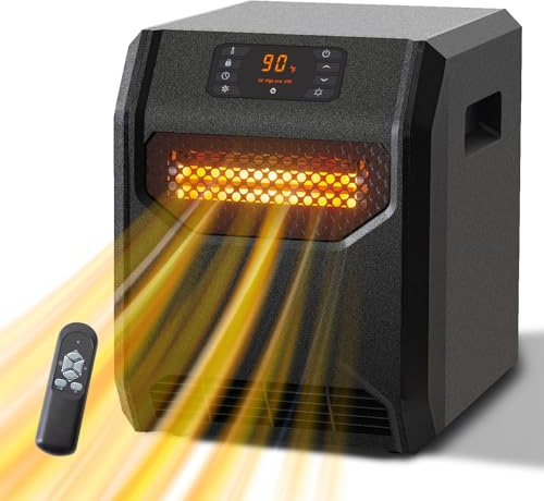 Infrared Heater for Indoor 1500W with UVC Air Purification 3 Mode 4 Infrared Elements Thermostat and Remote Control for Office Bedroom WEWARM