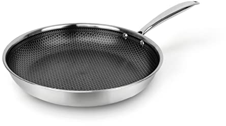 Qdesign - Padella Triply in acciaio inox – Padella antiaderente per tutti i piani cottura, compresi quelli a induzione – cottura sana e a basso contenuto di grassi – Resistente ai graffi, 28 cm