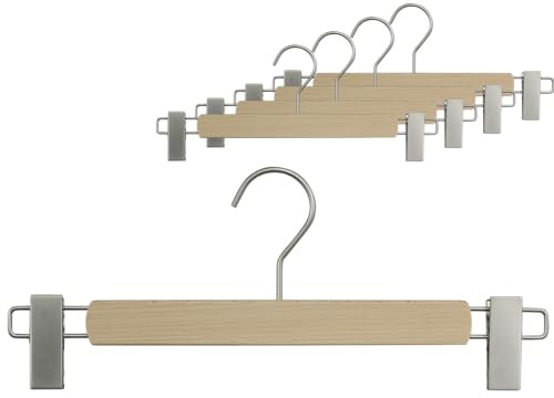 MAWA Kleiderbügel, Hochwertige Buchenholz-Kleiderbügel mit Klammern für Hosen, FSC® Zertifiziert und Nachhaltig, Platzsparendes Design für Ordentliche Schränke, Buche Natur, 35 cm, 5er-Pack
