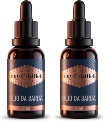 King C. Gillette OLIO BARBA per CURA DELLA BARBA, Confezione da 60 ml, IDRATA la Pelle Secca, in Bottiglia di Vetro, IDEA REGALO UOMO