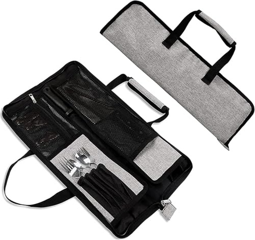 Knife Roll for Chefs 18 Inch,Heavy Duty Oxford Knife Bag with 13 Slots,Portable Knife Case with Handle for Travel, Camping, Hiking (Grey)