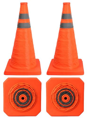 18 inch Orange Collapsible Safety Cones, 4 Pack Road Parking Cones, Pop-up Reflective Traffic Safety Cone with Reflective Strips and Stable Bases for Road Parking Driving Practice