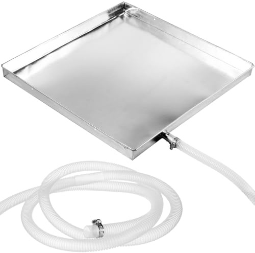 Housoutil Bandeja Condensados, Bandeja Vaciar Aire De Acero Inoxidable Con Pipa De Agua, Uso General Engrosado De Agua De Unidad Exterior De Aire Acondicionado Cuadrada Con Drenaje