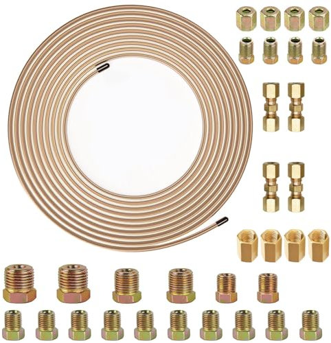 32.5ft / 10m 3/16 Brake Pipe Fittings Kit for Automotive Brake Line Set (Kit 1)