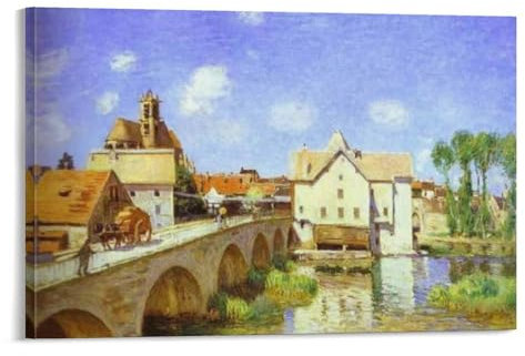 Alfred Sisley Wandkunst – The Bridge at Moret Poster – Impressionismus, berühmtes Ölgemälde, Poster, Kunstdruck, Wandfoto, Malerei, Poster, Hängebild, Familiendekoration, 20 x 30 cm