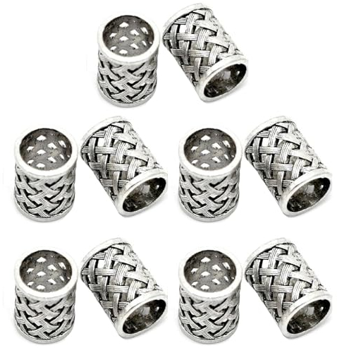 Ohewiiuk 10X Vintage Antike Bronze Haar Zopf Bart Dreadlock Perlen Ringe Rohr Wikinger Rune Charm AnhäNger für DIY Halskette Schmuck