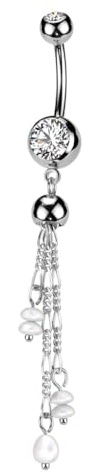 beyoutifulthings Bauch-nabelpiercing Silber Gold Perlen Ketten-Anhänger Zirkonia Clear Nabel-Piercing Chirurgenstahl Bananabell Stab-länge 10-mm