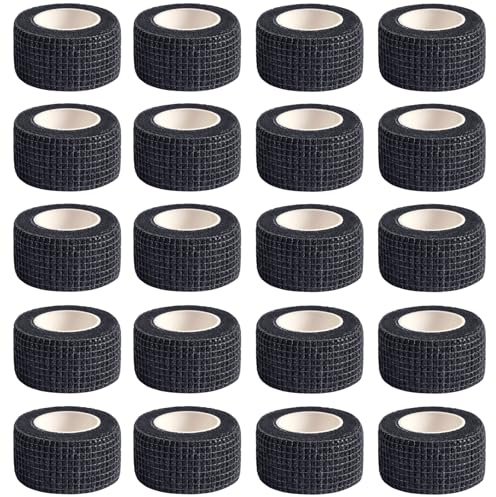 20 Rollen Selbstklebender Verband, 2.5cm x 4.5m Verband Selbstklebend Elastisches Selbsthaftende Bandage, Schwarz Elastische Binde für Gelenkfixierung, Sportschutz, Tier- und Pferdebandagen