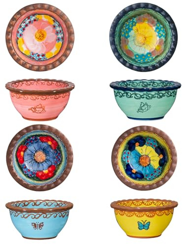 Handmade 3 oz Ramekins, silesia Ceramic Creme Brulee Pudding Cups Set of 4 - Hand Painted Small Sauce Bowl for Kitchen in Gift Box, Microwave & Dishwasher Safe, 3.5 inch, Assorted Glazed