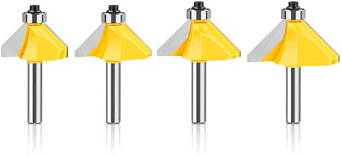 WSOOX 8mm Schaft 45 Grad Winkel Fasefräser 4 Stück Professional Fasefräser Arbeitslänge 5/8(18mm),3/4(21mm),7/8(23.5mm),1(25.4mm)