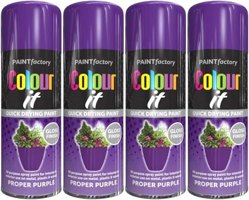 MIXEL Purple Gloss Spray Paint, Quick-Drying Formula, Easy To Apply, Ideal For DIY Projects, Crafting, Home Décor, Perfect For Wood, Metal, Plastic, Ceramics, 250ml, (4 Pcs)