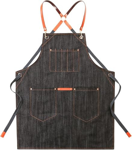 RYRYR Arbeitsschürze, Holzbearbeitungs-, Tischler- und Werkzeugschürzen for Männer mit Taschenzubehör, gewachstes Canvas, schwarz, 1 Stück