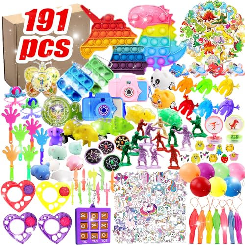 SUNXBUK 191 Piezas Juguetes de Fiesta a Granel,Regalitos Cumpleaños Invitados Niños,Relleno Piñatas de Cumpleaños Infantil,Regalos Cumpleaños Niños Colegio,Una Colección Diversa de Pequeños Juguetes
