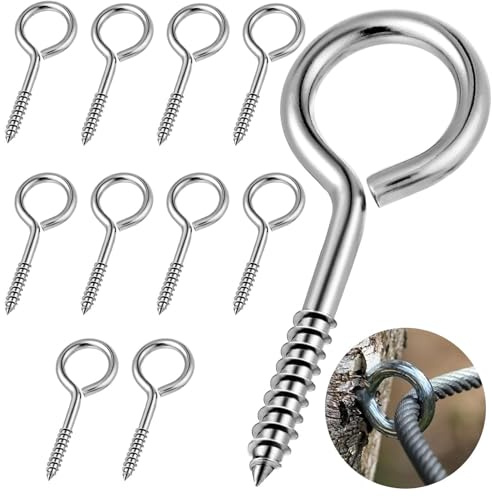 Lubgitsr 304 Eye Hooks Screw, 2.5 Inches Stainless Heavy Duty Screw, 200 Lbs Capacity, Rust and Corrosion Resistant, Safe for Indoor and Outdoor Use, for Hanging Plants, Cups, Utensils, 10 PCS