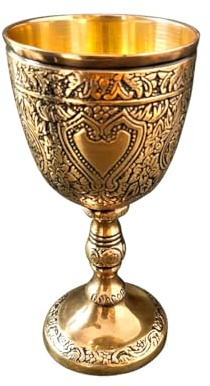 HIGHSTREET NAUTICAL Solid Brass Vintage Chalice Goblet Golden Roman King Arthur Wine Cup Renaissance Medieval Drinking Goblet Unique Gift (Brass Antique,150 ml)