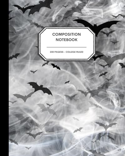 8x10 Composition Notebook - 200 College Ruled Pages - Swarming Bats Notebook Journal with Smokey Black and White Background for Kids, Preteens, Teens and Adults - Halloween and Spooky Season FUN!