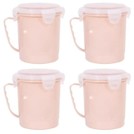 YöL Pack of 4 Microwave Soup Mugs 600ml – With Lid, Handle & Steam Vent – Cream – BPA-Free, Freezer & Dishwasher Safe – Ideal for Lunch, Meal Prep, Reheating