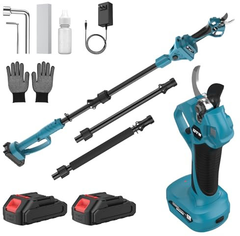 Forbici da Potatura a Batteria con Telescopico da 2 m, Forbici Elettriche Senza Fili con 2 Batterie da 1500 mAh, 40 mm Taglio Leggero ed Efficiente, Forbici Rotanti a 180°, Adatte per Giardino