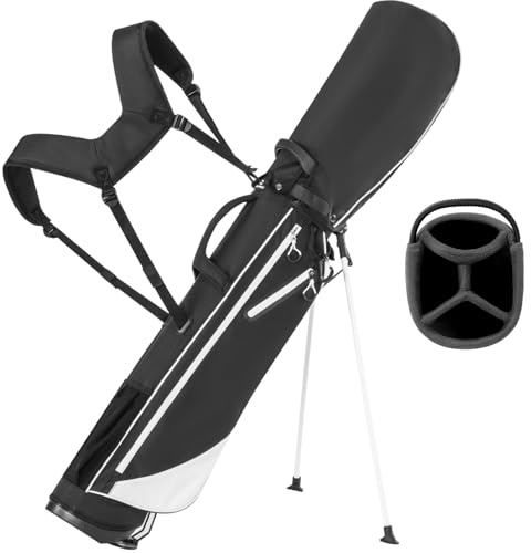 Full Choice Leichte Golftasche, robuste 4-Wege-Trennwände in voller Länge mit zwei Gurten und Ständer, Golf-Tragetasche, schwarz
