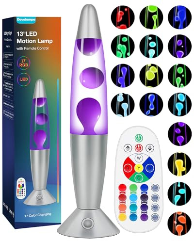 Davalampa Lavalampe Groß Led 17 Farbwechsel Steuerbar | Große Lavalampen für Kinder Erwachsene | Nachttischlampe Dimmbar mit Fernbedienung | Glitzer Lampe Geburtstagsgeschenk (Wachs Lila, 34cm)