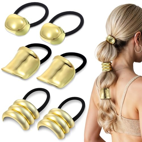 Larrel 6 stycken hårsmycken guld, gyllene hårsnoddar, hårmanschetter för hästsvans, hårprydnad, guld, elastiskt hårklämma för kvinnor och flickor för vardag, arbete, fest