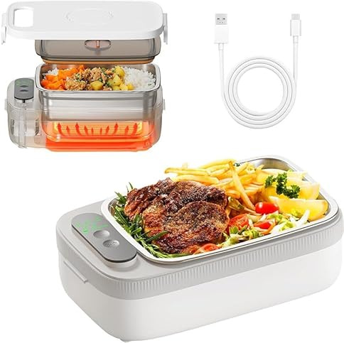 Fiambrera eléctrica inalámbrica para adultos, 14000 mAh, recargable, calentada, de acero inoxidable, calentador de alimentos portátil de 1 litro, para oficina, picnic, coche, camión, trabajo