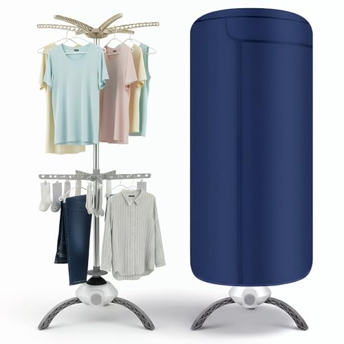 Portable Dryer, Indoor Electric Clothes Dryer with 180 Min of Multi-gear Timing, 360° Stereoconstant Temperature Heating, Double Coat Hanger, 18KG Load Heated Clothes DRyer for Home Apartment Travel