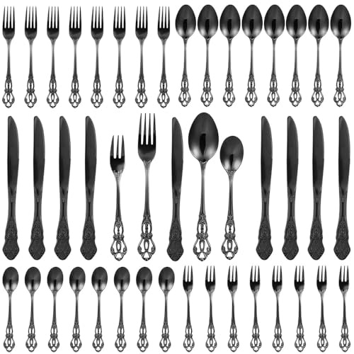Duxivo Besteck Set, 40-teilig Besteckset für 8 Personen, Edelstahl Poliert Essbesteck, Elegantes Besteck mit Messer Gabel Löffel, Schwarz