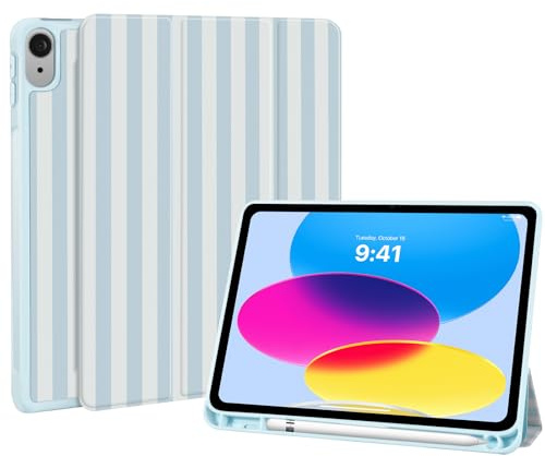 Fycyko Hülle für iPad 11. Generation(A16) 2025/iPad 10. Generation 2022, iPad 11 Zoll Hülle mit Stifthalter,Cute Blau Weiß Gestreifte Muster Schutzhülle mit Trifold Ständer, Blau Ästhetisches