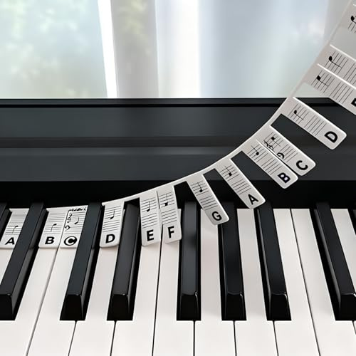 Klavier Noten Leitfaden für Anfänger 88/61 Tasten Weiß mit schwarzer Schrift Silikon Klaviertastatur Etiketten Wiederverwendbar Ohne Aufkleber Lernhilfe Für Kinder und Erwachsene