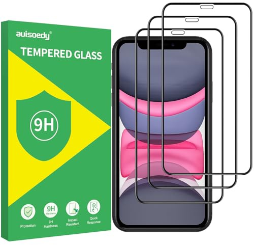 3 Piezas Protector Pantalla para iPhone 11, iPhone XR, Film Pantalla Cristal Vidrio Templado HD Clara Antiarañazos Antihuellas Sin Burbujas Dureza 9H 6,1 Pulgadas Transparente Resistente Borde Negro