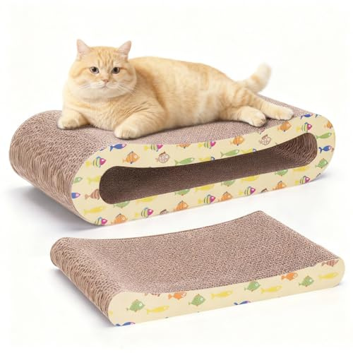 Nobleza - Kratzbrett Katzen， widerstandsfähig Katzenkratzbrett， Kratzmöbel aus hochwertiger Karton， 44.5 * 20 * 11cm， 2 en 1