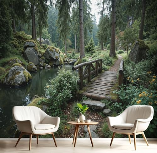 Fotomurales 450×315cm Viñas Naturales Y Antiguas Papel Pintado Tejido No Tejido, Natural Rocoso Selva Fotomural Efecto 3D Papel Tapiz XXL Decorativos pared Murales Verde Póster para Dormitorio Salón