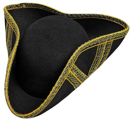 TrendandStylez Piratenhut Dreispitz aus Filz für Damen & Herren – Wähle deinen Stil mit Gold-, Silber- oder Spitzen-Borte, das perfekte Kostüm-Zubehör für Karneval, Halloween & Mottoparty