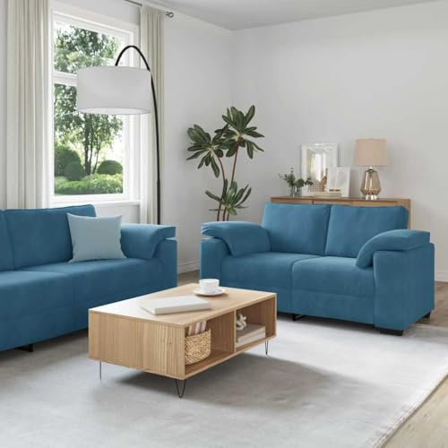 Bucmath 2-teiliges Sofa-Set, Blauer Samt, Wohnzimmer, Bequeme Polsterung, Stabiler Holzrahmen, Moderne Couchgarnitur, inklusive Kissen