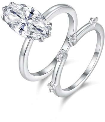 Epinki Echtes PT950 Platinum Eheringe, Dünn Trauringe mit Moissanit Marquiseschliff, Verlobungsring Platin, Gr.58 (18.5)