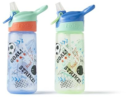 Nuby Super Quench Straw Water Bottle – Spill Proof Active Toddler Sippy Cup | 540ml/19oz | Freeflow | Dishwasher and Steriliser Safe | Suitable Toddler Beaker for 18 Months Plus (Sport, Pack of 2)