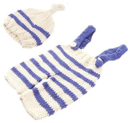 Tenue pour Photo de Bébé -né Rayée Bleue en Fil Tricotée | Style Élégant, pour Séances Photo et Fêtes de Fin D’année, Toucher Agréable et Extensible