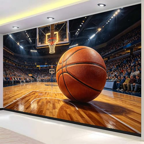 Format XXL Fresque Murale 3D Match de Basket 350x256 cm, Papier Peint Panoramique Terrain de Basket en Intissé HD Revêtement Mural pour Décoration Murale Complète Pose Facile 3312o