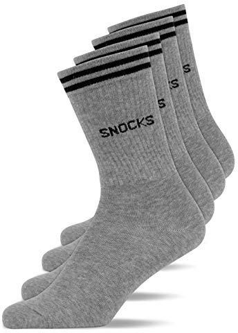 Snocks Chaussette Femme Sport (Lot de 4) Tennis 4x Gris, Taille EU 39-42 Coton Cushion Crew Chaussettes de Tennis Haute Gris 4 Paires Retro Socquettes