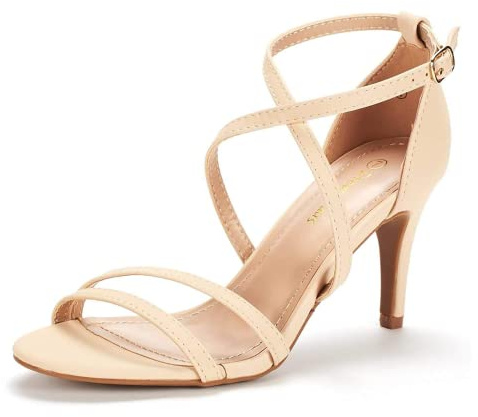 DREAM PAIRS Women's GIGI Fashion Stilettos Open Toe Pump Heel Sandals, Size 8, Nude/Nubuck
