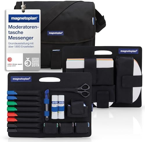 magnetoplan Moderationstasche Messenger | Inkl. 1300 Teile | Hochwertige Tasche mit Moderationszubehör für bis zu 8 Teilnehmern l Für Schulung + Seminar | HxBxT 400x380x120mm