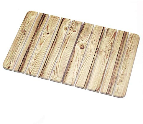 Rutschfeste Kieselgur Badematte aus Diatomeenerde - Schnell trocken - Ökologisch und umweltbewusst - Aufrollbar - Badezimmer, Dusche, Badewanne - 60 X 39 cm - Holzfarben