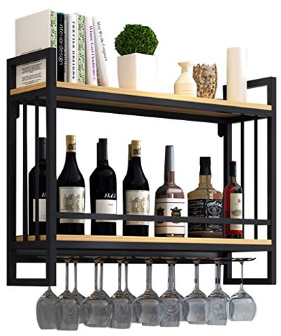 Rack di Vino di Ferro | Supporto per Bicchiere di Vino in Metallo sospeso | Mensola del Vino con Supporto di Vetro | portabottiglie di Vino Parete | Supporto per Appendere Bicchieri da Vino, Nero