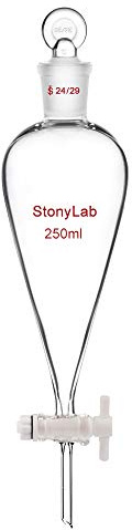 stonylab Glas Absperrhahn Scheidetrichter 250ml, Separatory Funnel in Borosilikatglas Schwerwandig Konisch Birnenform Labor Trichter Mit 24/29 Gelenk