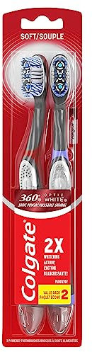 Colgate, 360 Optic White Sonic Battery Powered Vibrating Toothbrush Soft, 2 Count