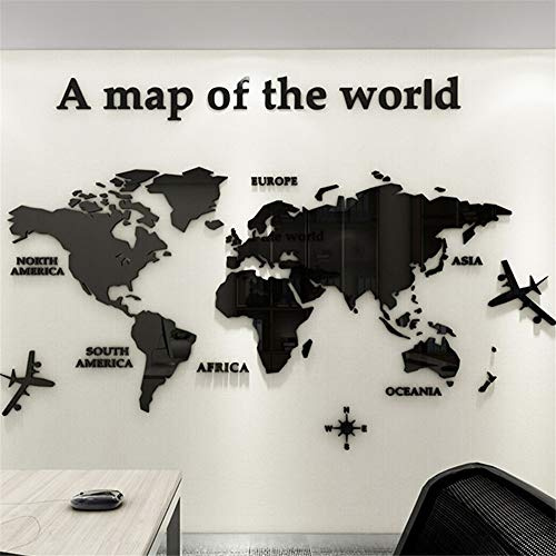 3D DIY Weltkarte Wandaufkleber Kristalldekoration Büro Studie Wohnzimmer Sofa Hintergrund Wandaufkleber Dreidimensionale Wanddekoration Wandbilder Wandsticker Wandtattoo Black